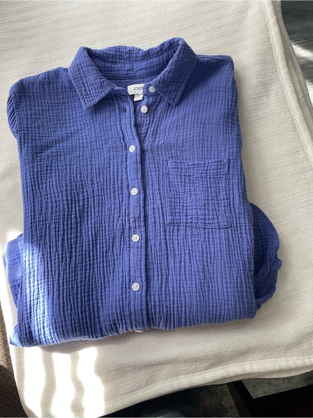 J. Crew Blue Crinkled Cotton Button-Down Shirt